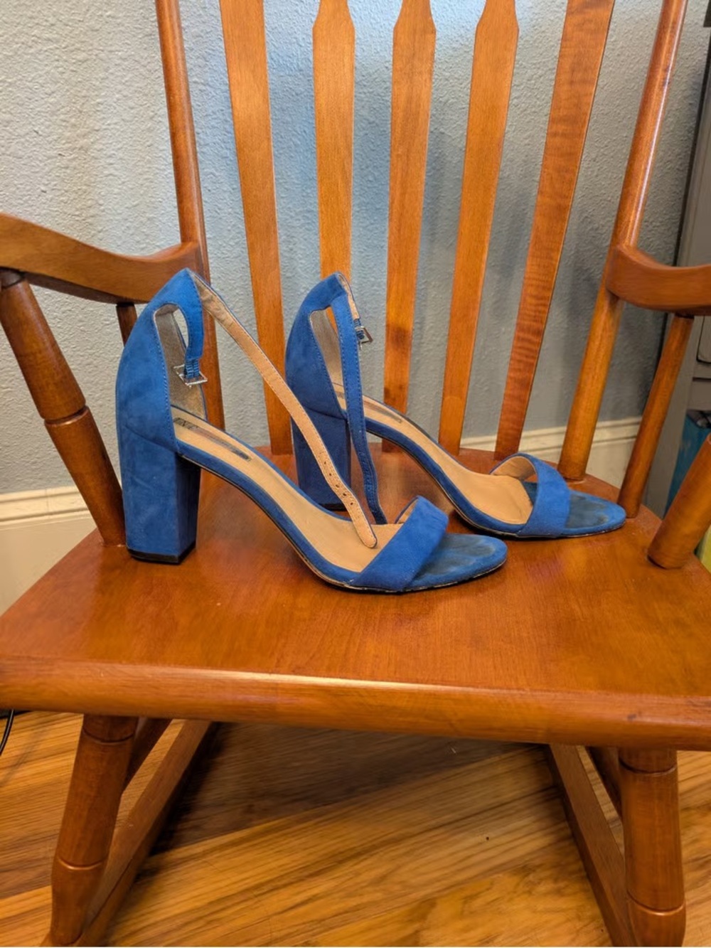 Time and Tru Blue Suede Block Heel Sandals